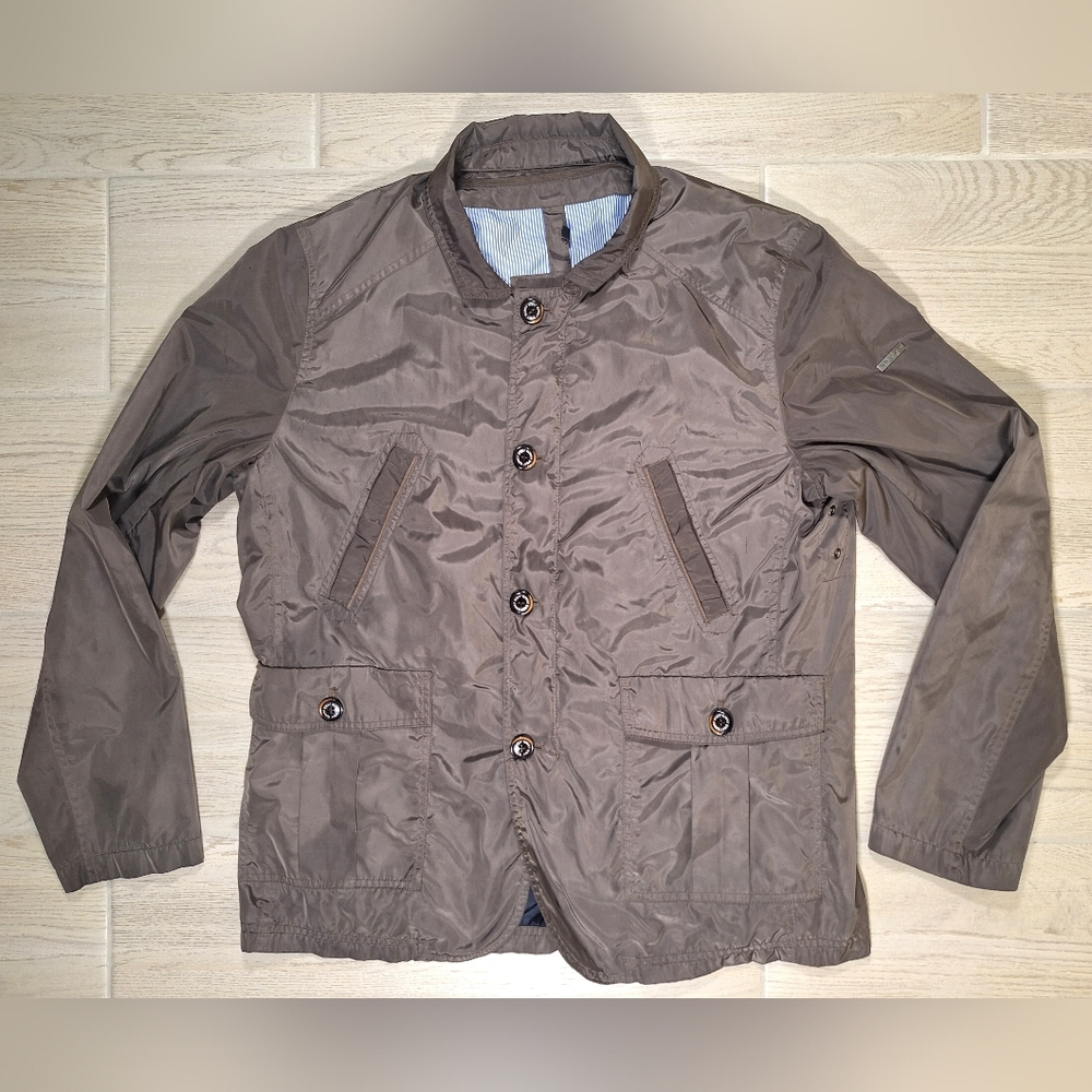 Bugatchi Men's Brown Lightweight Windbreaker Jacket With Pockets - Size Small